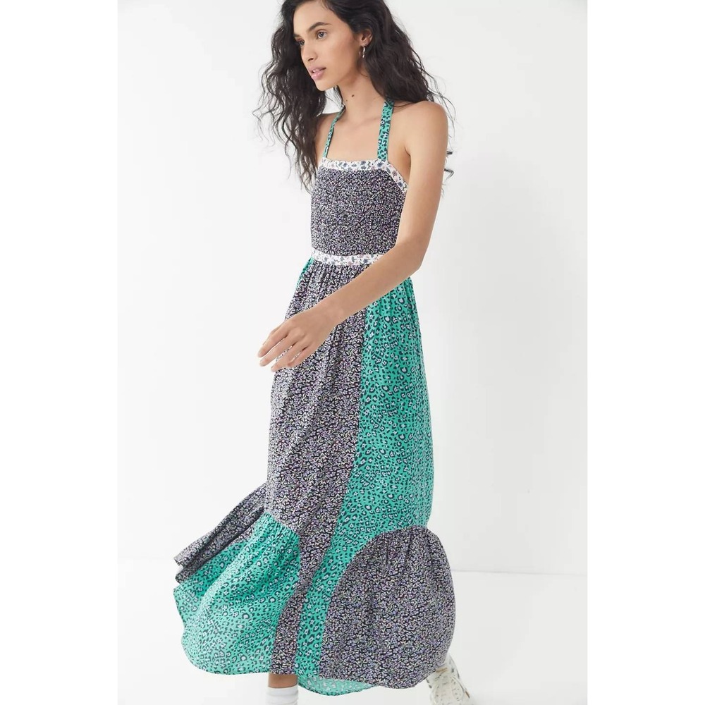 Urban Outfitters Lychee Mixed Print Maxi Dress Halter Smocked Floral Size 4